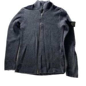 STONE ISLAND - gray soft cotton sweater with double zipper